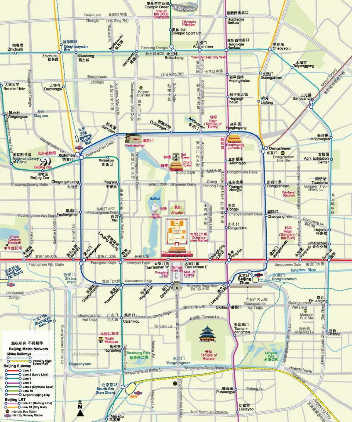 mapa Beijing metroan mapa turistikoak
